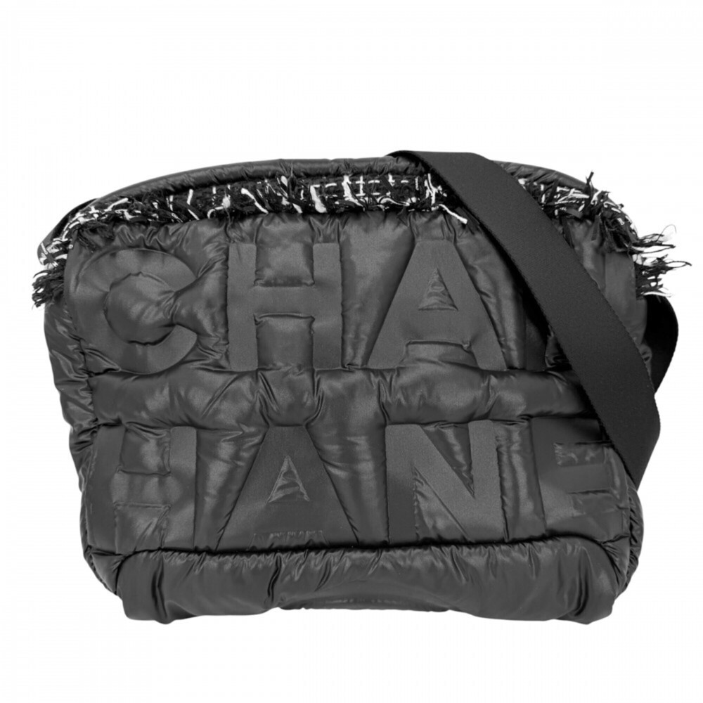 Chanel Coconeige Tweed Shoulder Bag for Women, Black Nylon with Silver Hardwa...